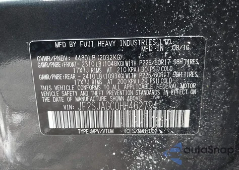 2017 Subaru Forester 2.5I Premium z USA, uszkodzony, nr VIN JF2SJAGC0HH462794